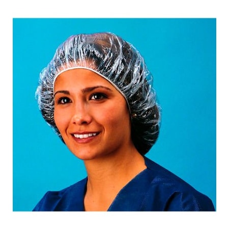 Keystone Safety Polyethylene Bouffant Cap, 3/4 Mil, Waterproof, 100% Latex Free, Clear, 21", 100/Bag BPC-E-1BG